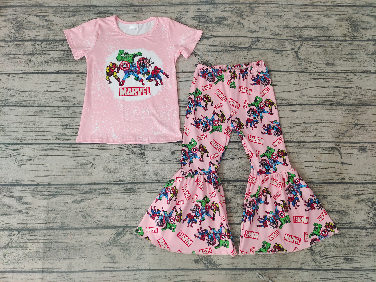 baby Girls Pink Cartoon Bell Bottom Pants sets