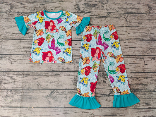 baby Girls Mermaid ruffle pajamas Pants sets