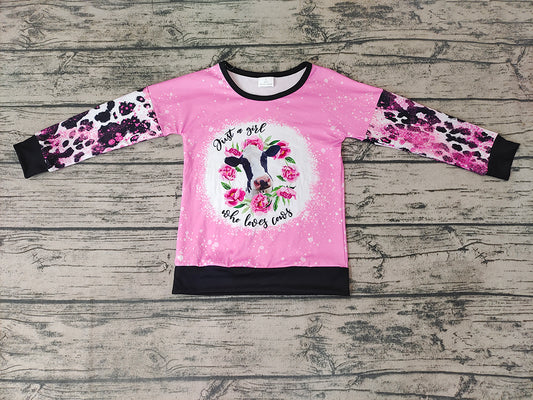 Baby Girls Pink Cow floral Long Sleeve shirts tops