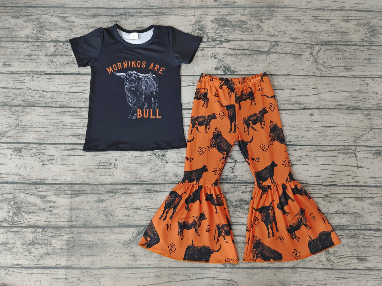 Baby Girls Black Cow Bell Western Pants clothes sets