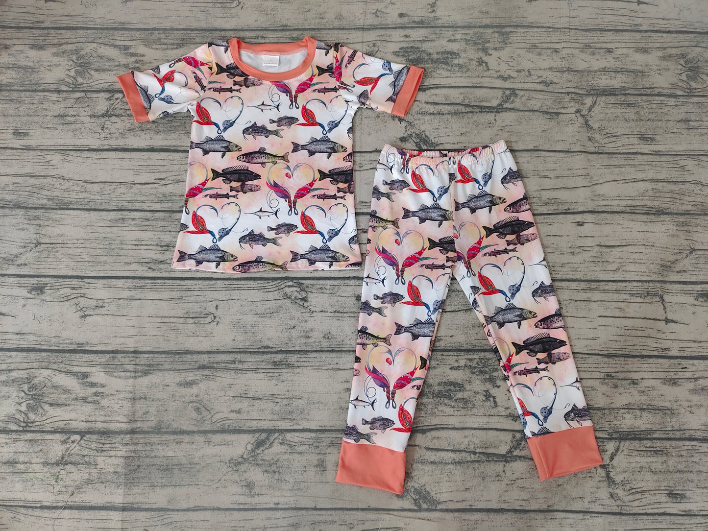 Baby Boys fishing orange pajamas sets