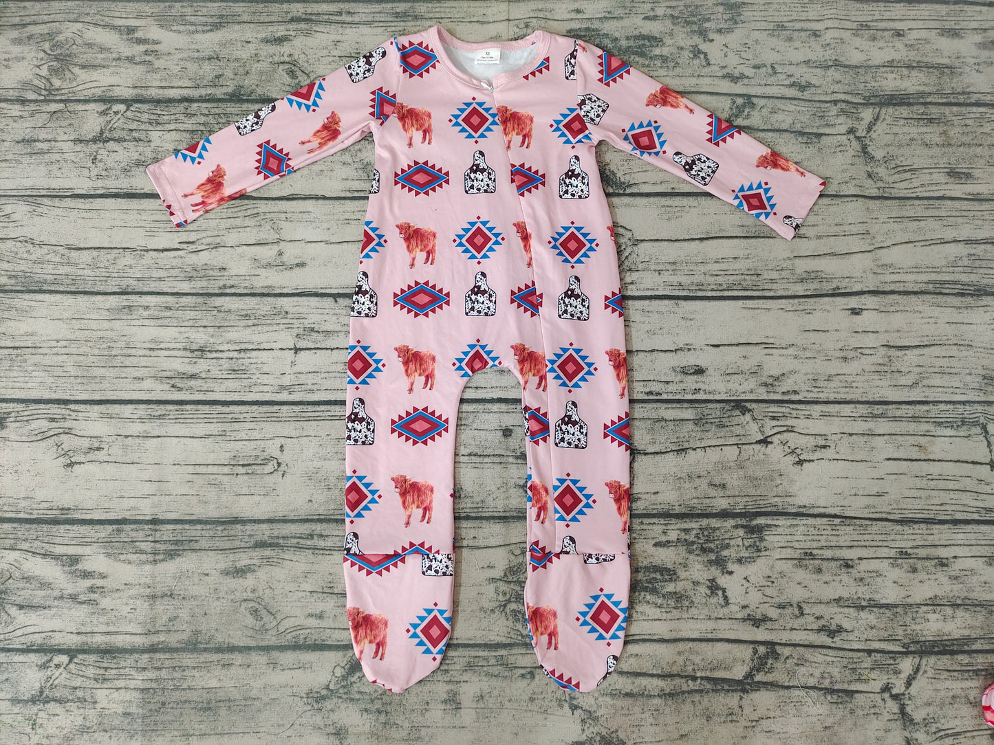 Baby Kids Cow Zip Aztec Western rompers