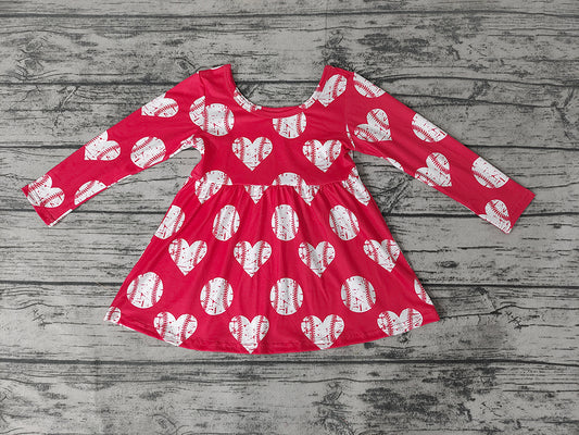 Baby Girls Red Heart Baseball Knee Length Dresses