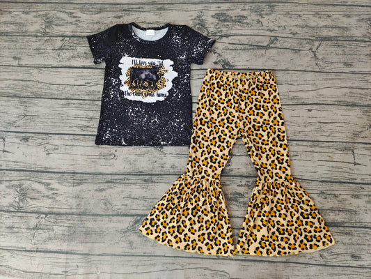 Baby Girls Cow Leopard Western Bell Bottom Pants clothes sets