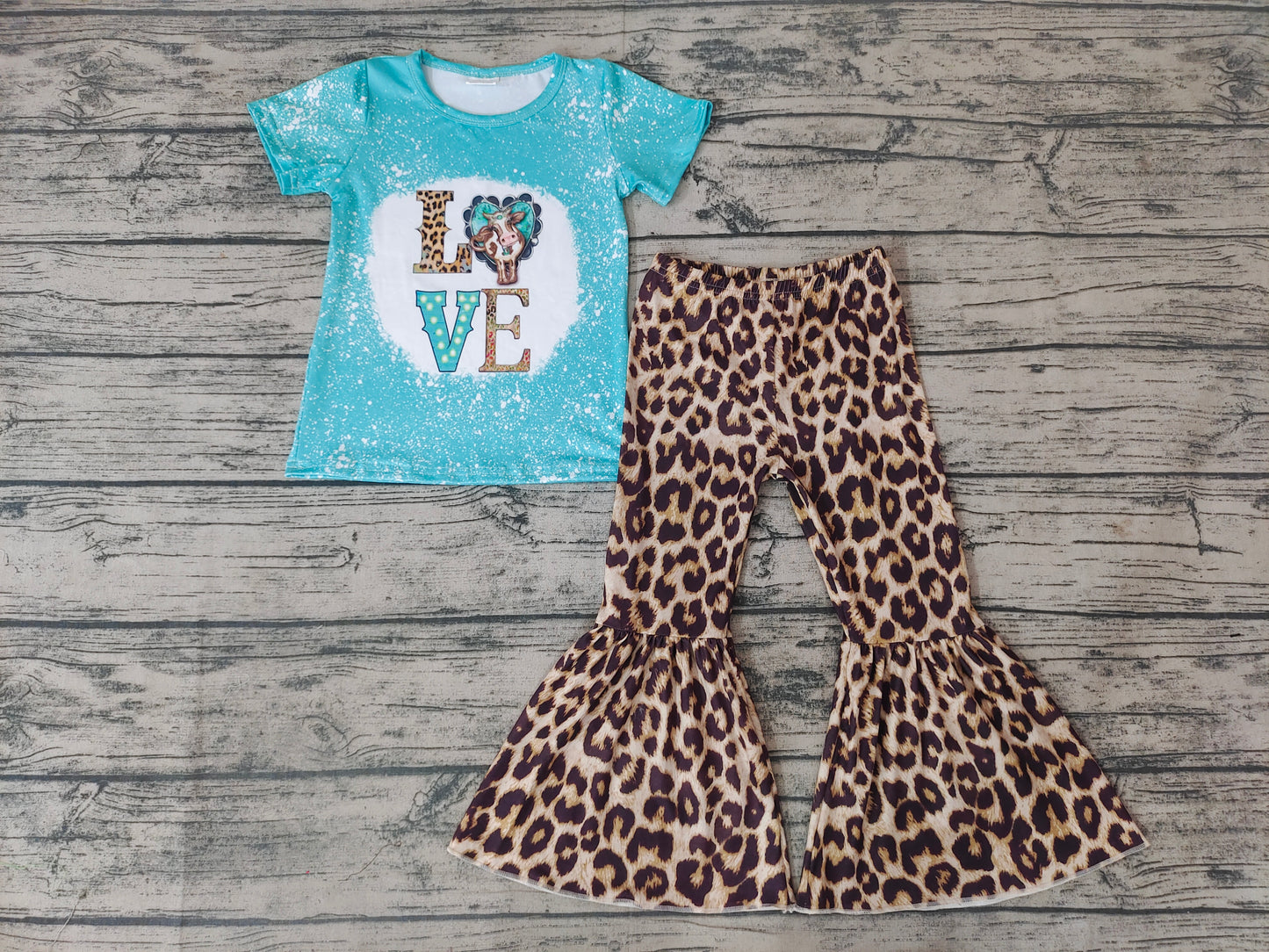 Baby Girls Love Cow Leopard Bell Pants sets