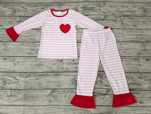 Baby Girls Valentines Heart Stripe Pajamas clothes sets