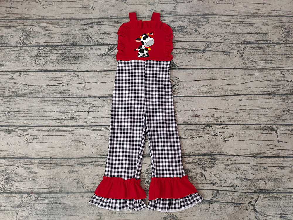 Baby Girls Red Cow Ruffle Jumpsuits