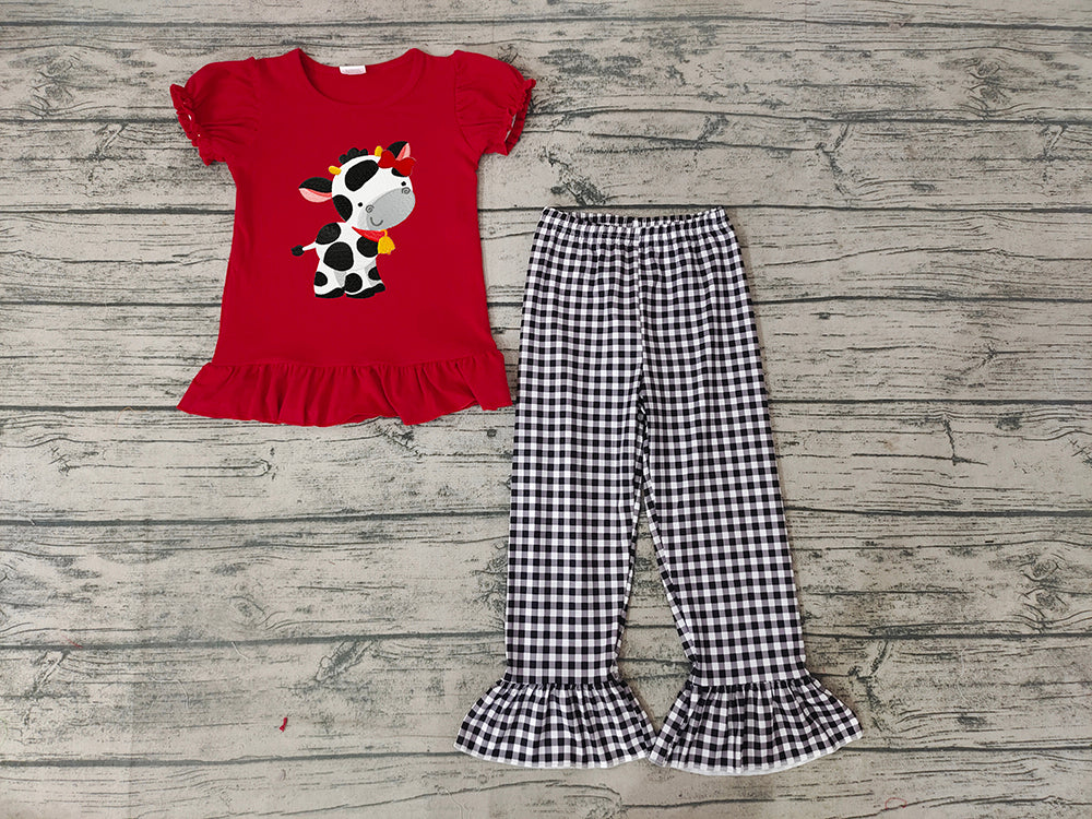 Baby Girls Cow Plaid Pants clothes sets