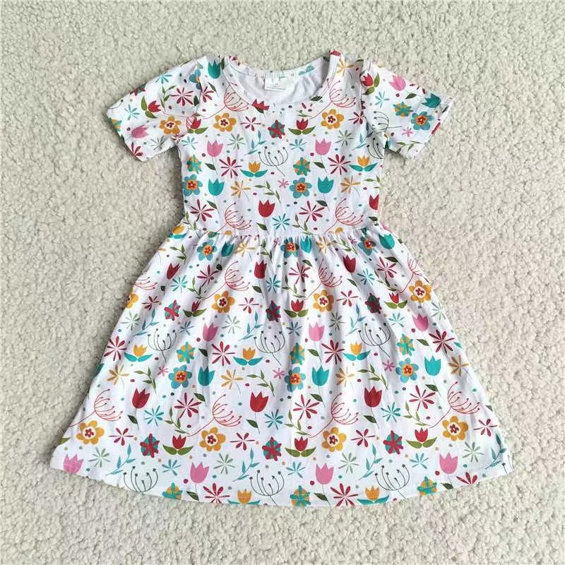 Baby girls small flower short sleeve dresses 221130