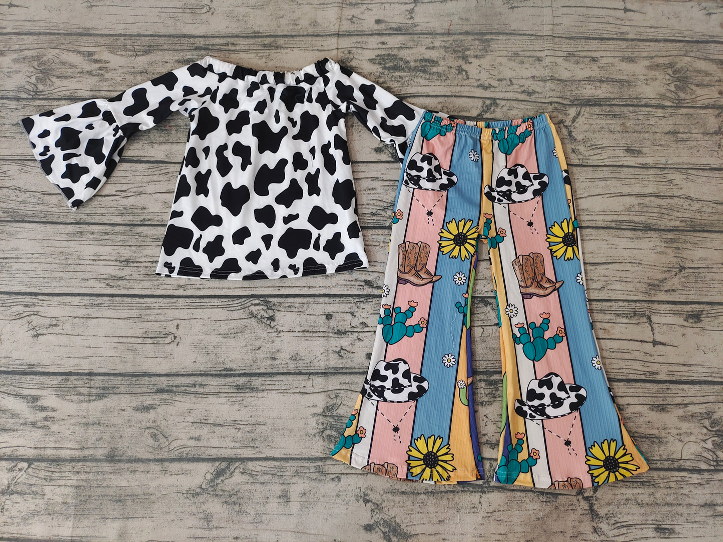 Baby Girls Cow print hats bell pants clothes sets