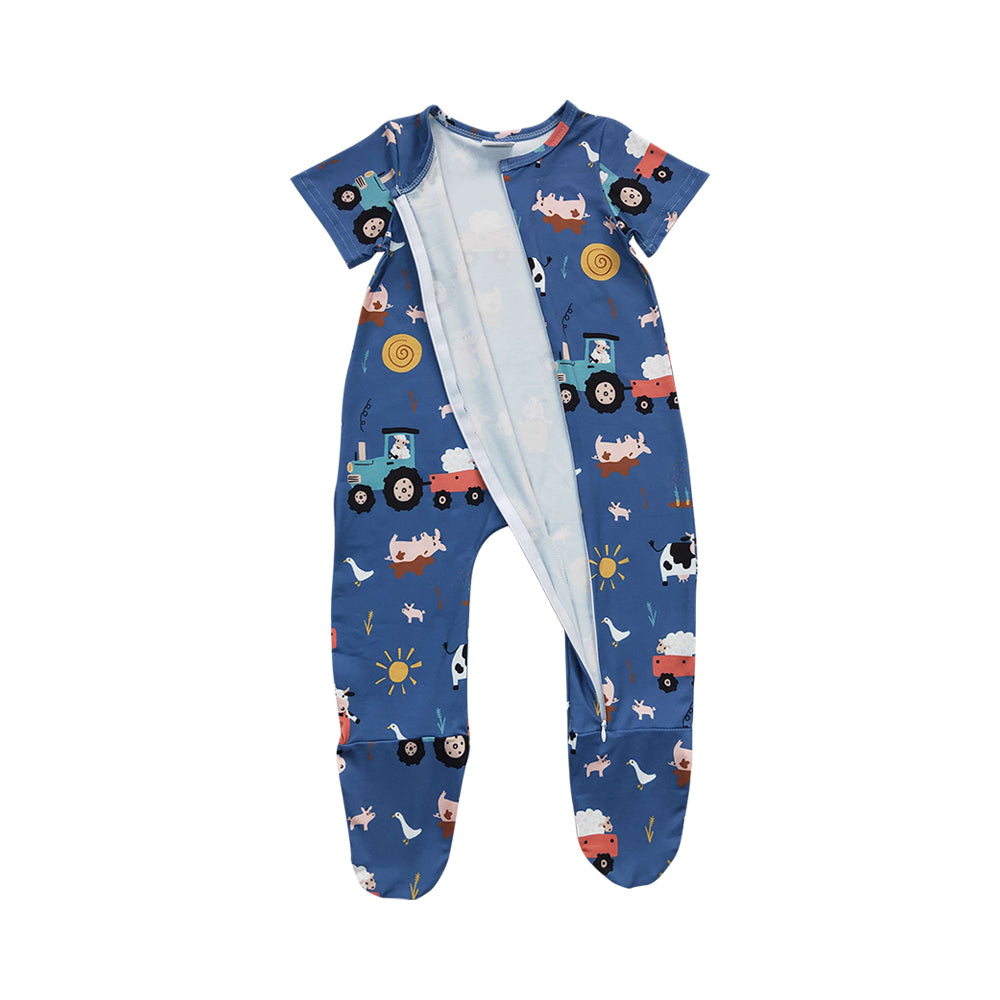 Baby Boys Farm Zip Footie Rompers