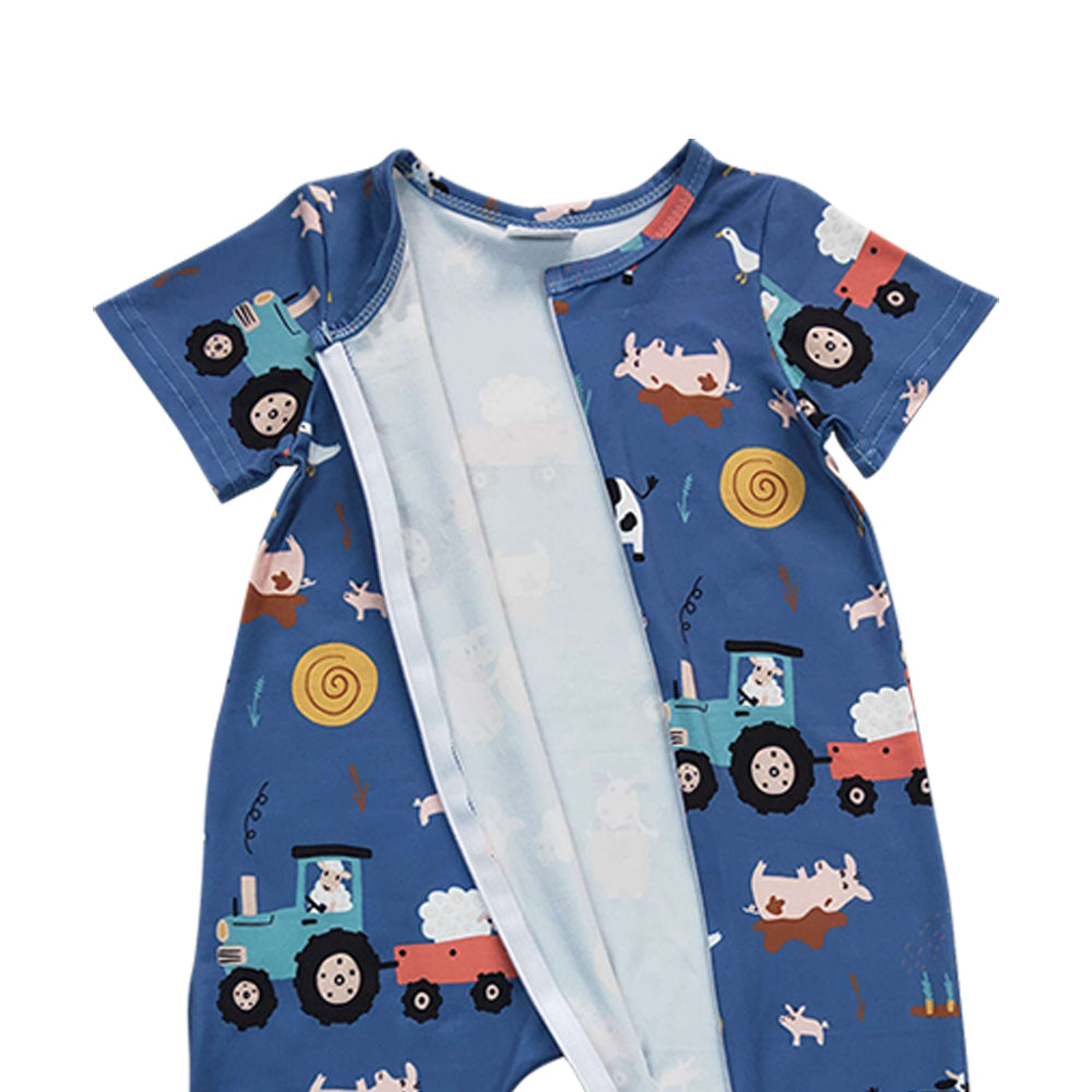 Baby Boys Farm Zip Footie Rompers