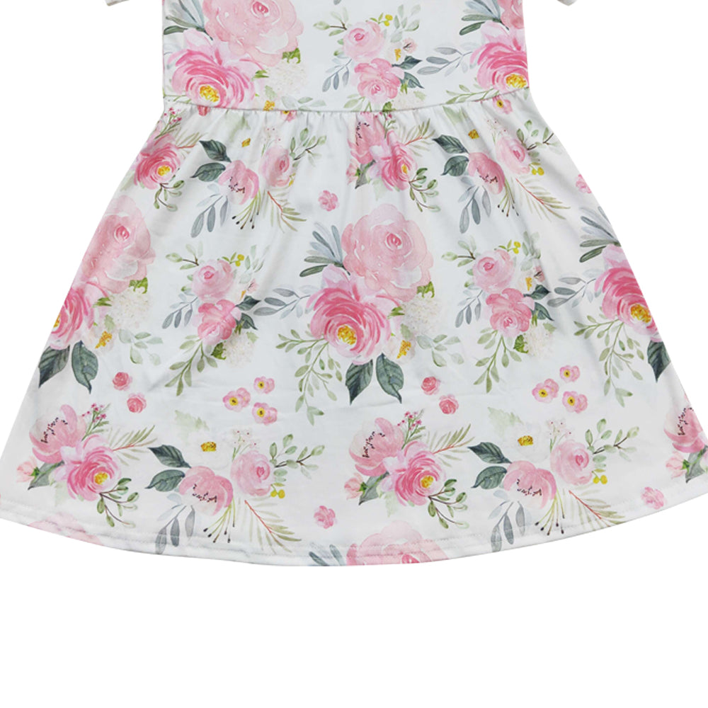 Baby Girls Pink Flowers Short Sleeve Knee Length Dresses