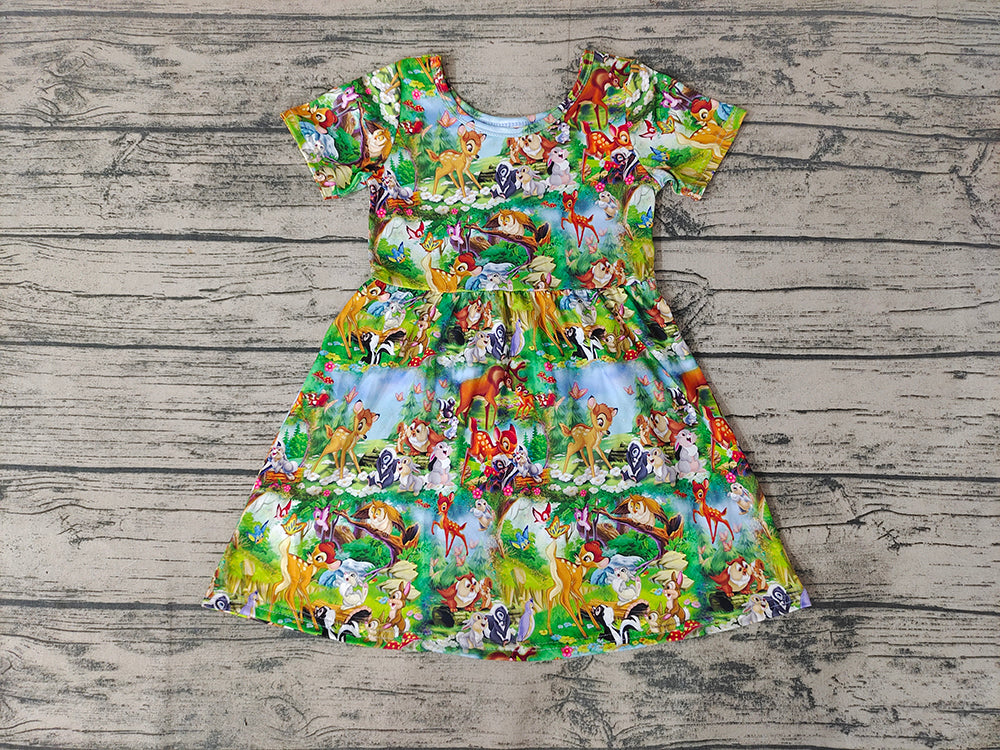 Baby Girls Cartoon Deer Knee Length Dresses