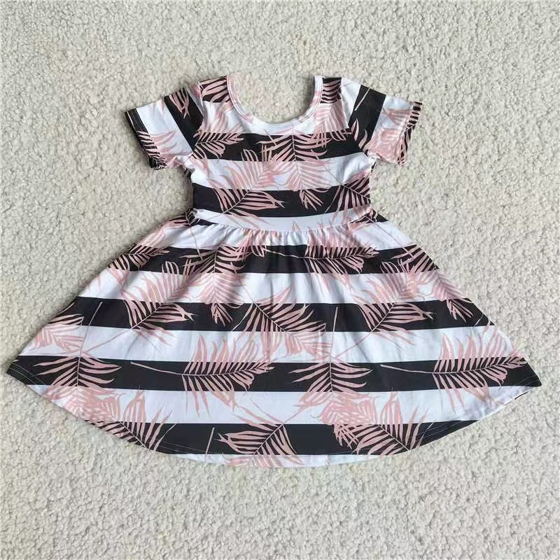 Baby girls leaves stripes short sleeve dress221205