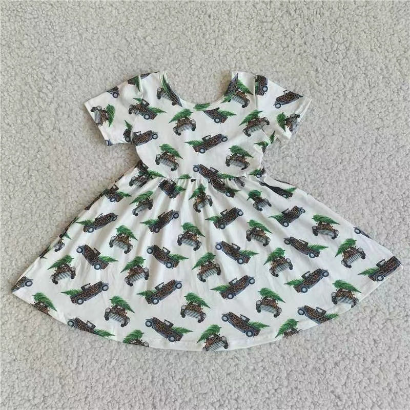 Baby girls leopard tractor tree short sleeve dress221205