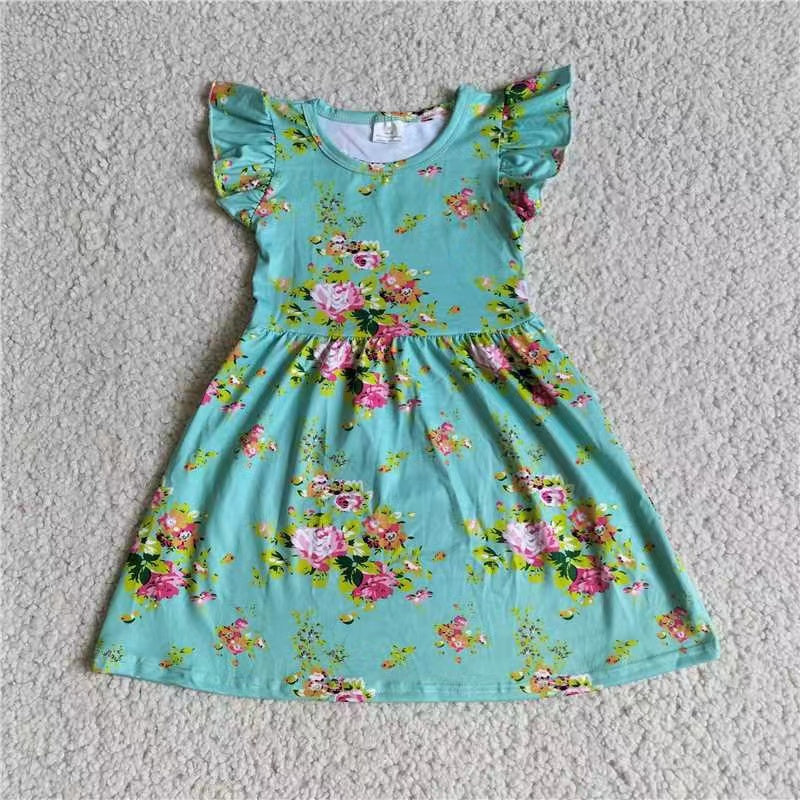 Baby girls blue floral pearl dress221205