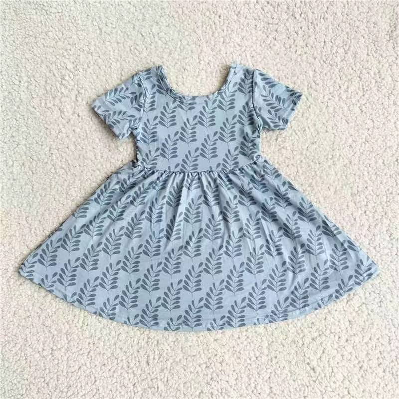 Baby girls grey leaves short sleeve dress221205