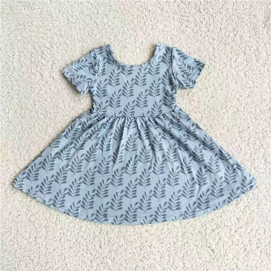 Baby girls grey leaves short sleeve dress221205