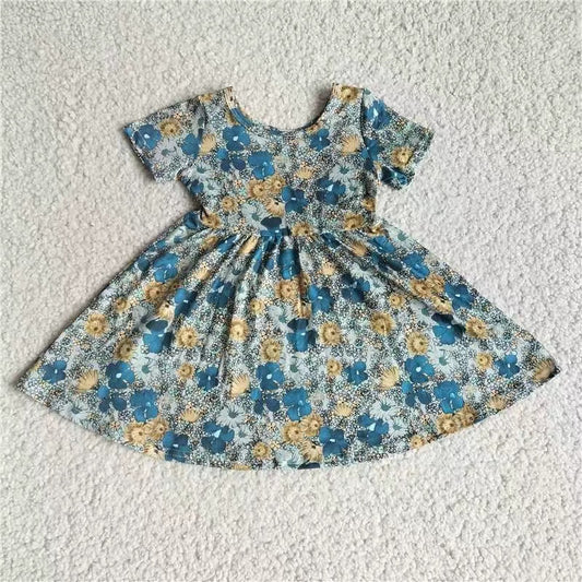 Baby girls navy flowers short sleeve dress221205