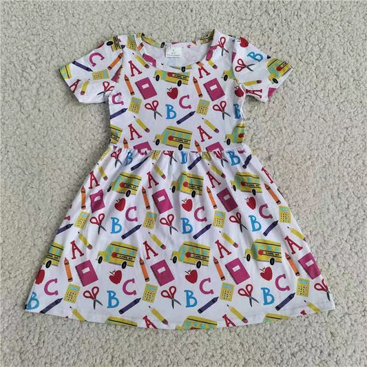 Baby girls back to school short sleeve dresses 221206