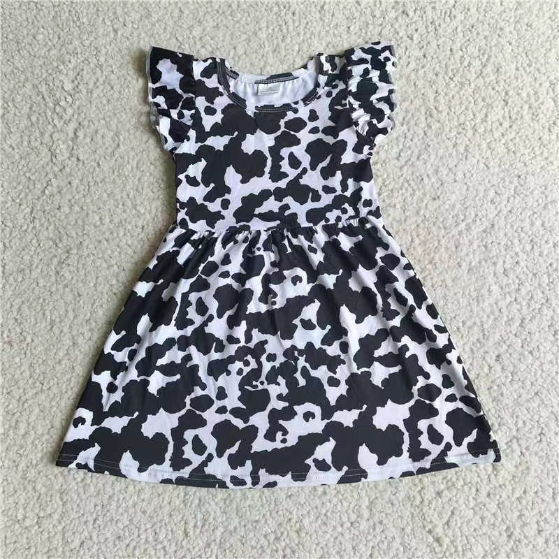 Baby girls cow print pearl dresses 221206