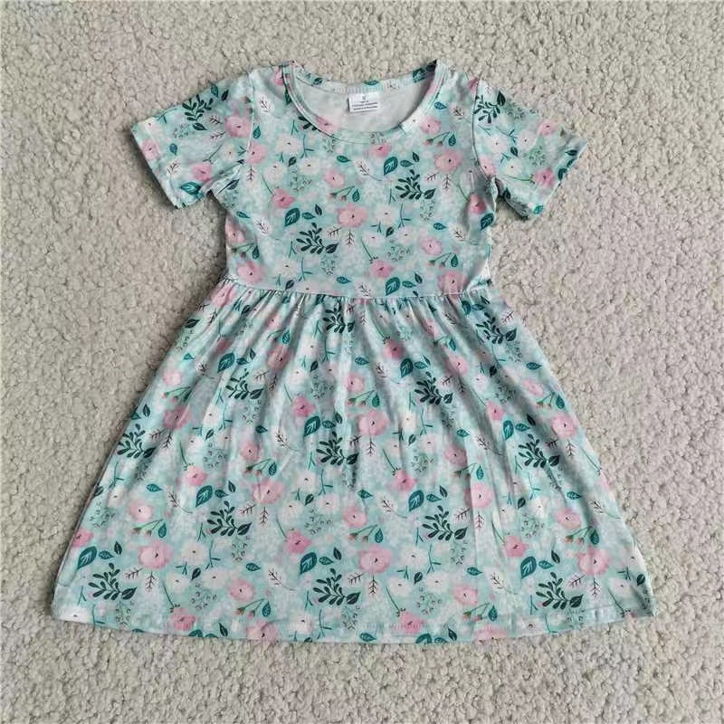 Baby girls blue floral short sleeve dresses 221207