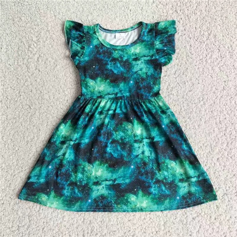 Baby girls green tie dye pearl sleeve dresses 221207