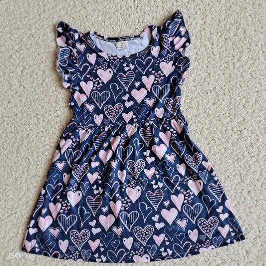 Baby girls navy pink hearts pearl dresses 221208