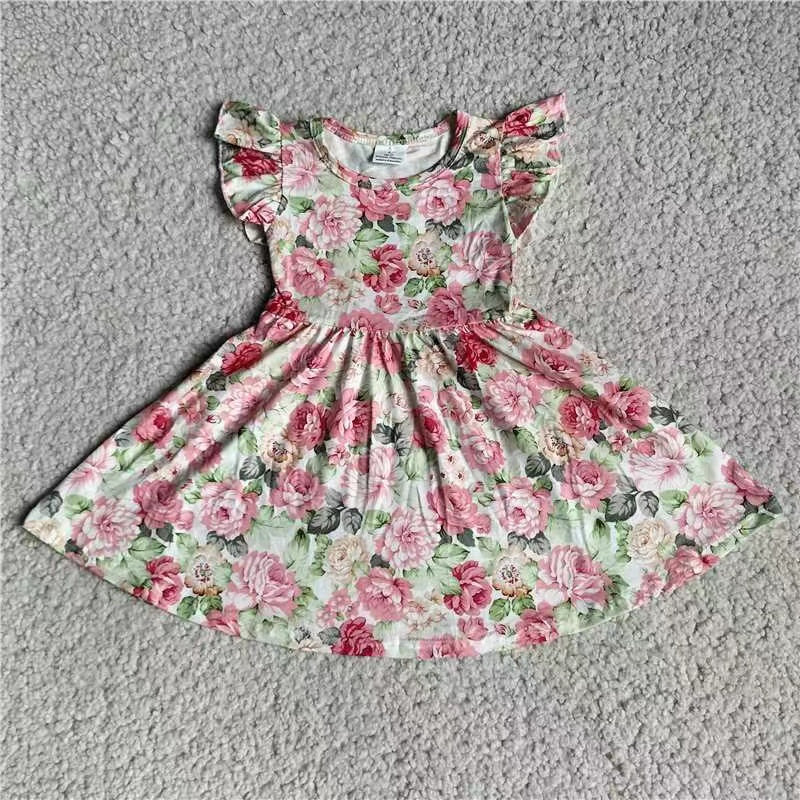 Baby girls pink flowers twirl pearl dresses 221208