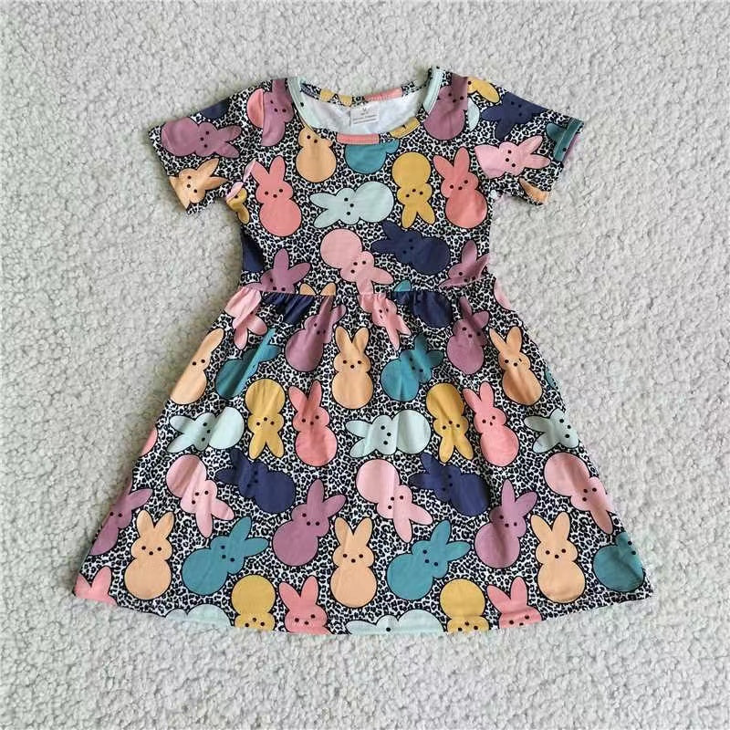 Baby girls colorful rabbit short sleeve dresses 221208