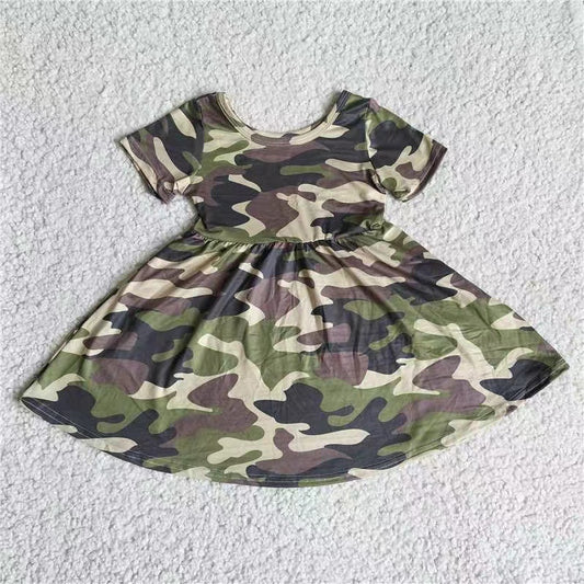 Baby girls camo short sleeve twirl dresses 221208