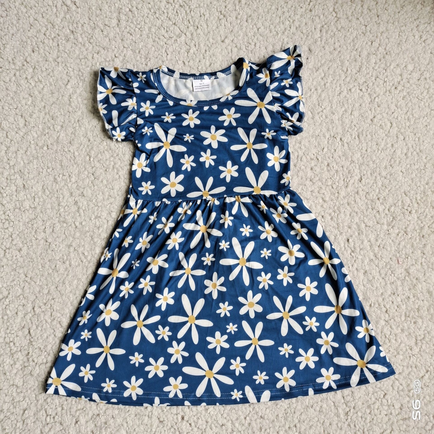 Baby girls blue flower pearl dresses 221208