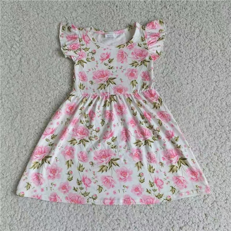 Baby girls pink flower pearl dresses 221208