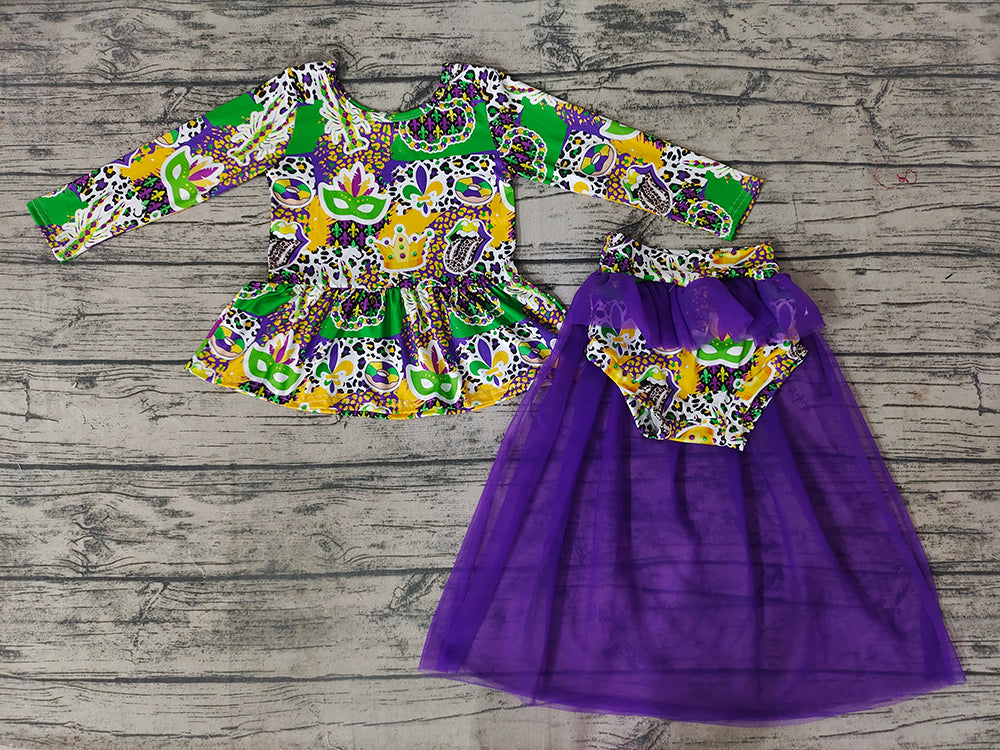 Baby Girls Mardi Gras Purple Tutu Bummie Sets