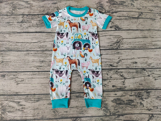 Baby Boys Short Sleeve Farm rompers