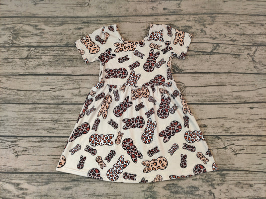 Baby Girls Leopard Bunny Easter knee length dresses