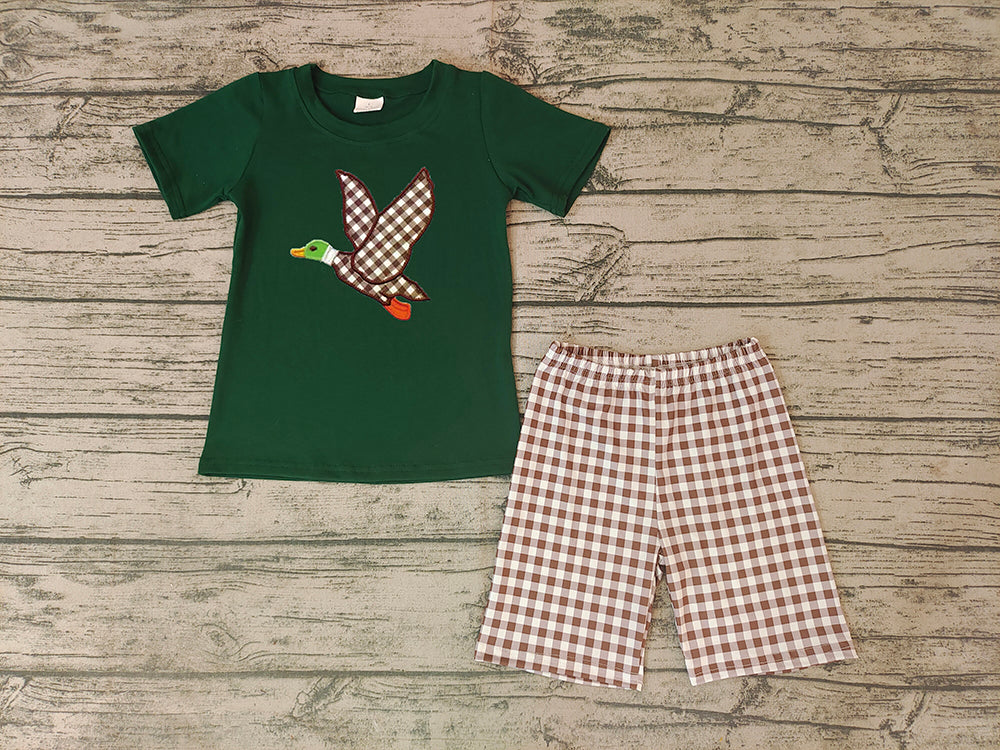 Baby Boys Duck summer brown plaid shorts sets