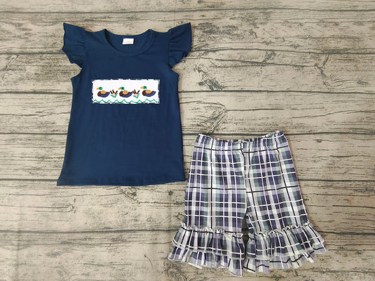 Baby Girls Summer Duck Embroidery Shorts Sets