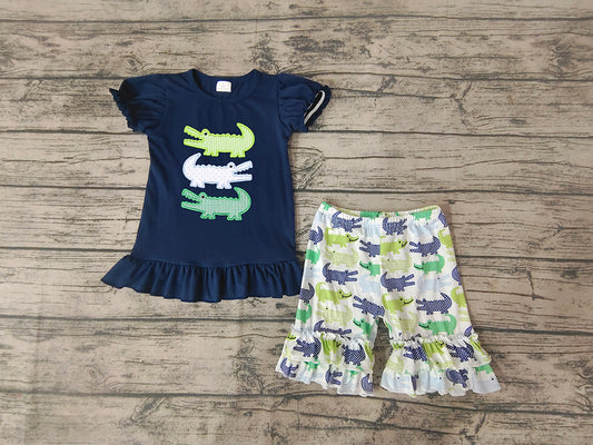 Baby Girls Summer Alligator Embroidery Shorts Sets