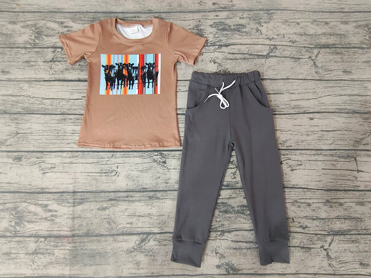 Baby Boys western Cows Tops Pants clothes sets