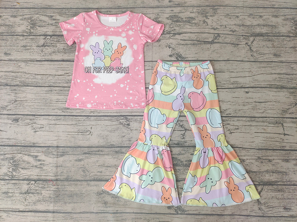 Baby Girls Easter Rabbit Pink Bell Pants Clothing Sets