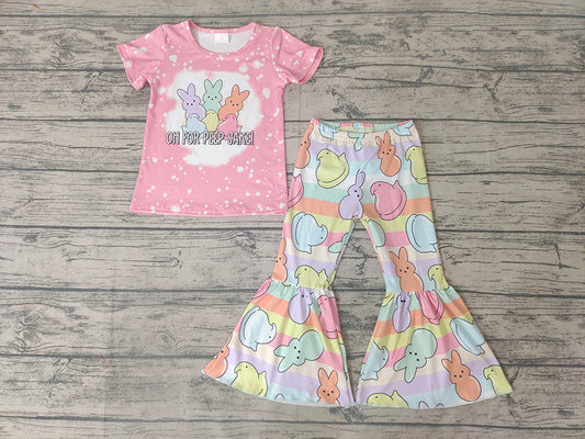 Baby Girls Easter Rabbit Pink Bell Pants Clothing Sets