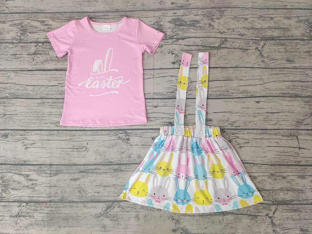 Baby Girls Happy Easter Shirt Suspender Skirts Clothes Sets