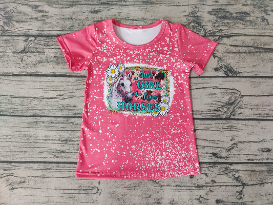 Baby Girls pink horse western short Sleeve shirts tops