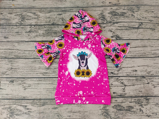 Baby Girls Hot Pink Cow Hoodie short Sleeve shirts tops