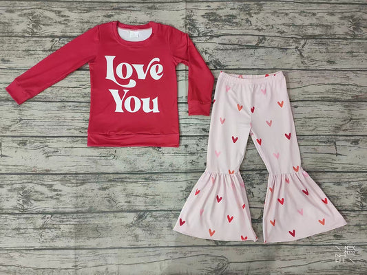 Baby Girls Valentines Love You Heart Bell Pants sets