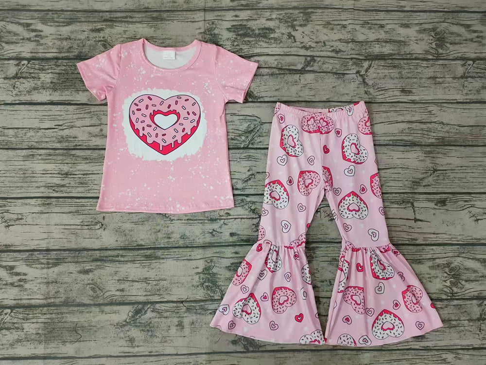 Baby Girls Valentines Heart Donuts Bell Pants clothes sets