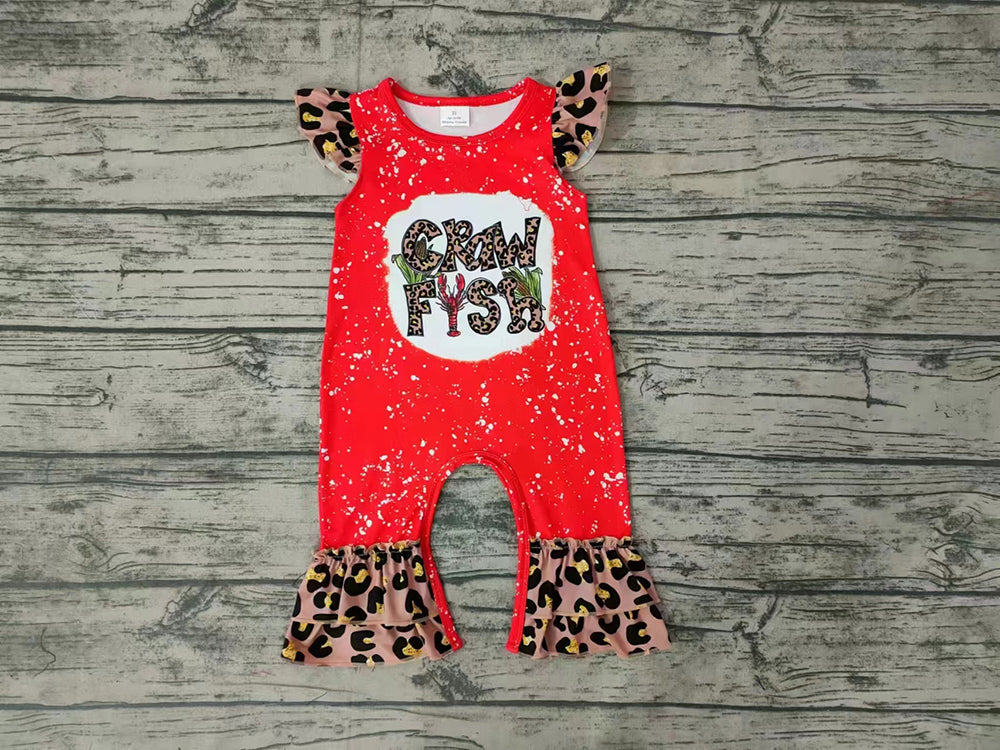 Baby Girls Red Crawfish Leopard rompers