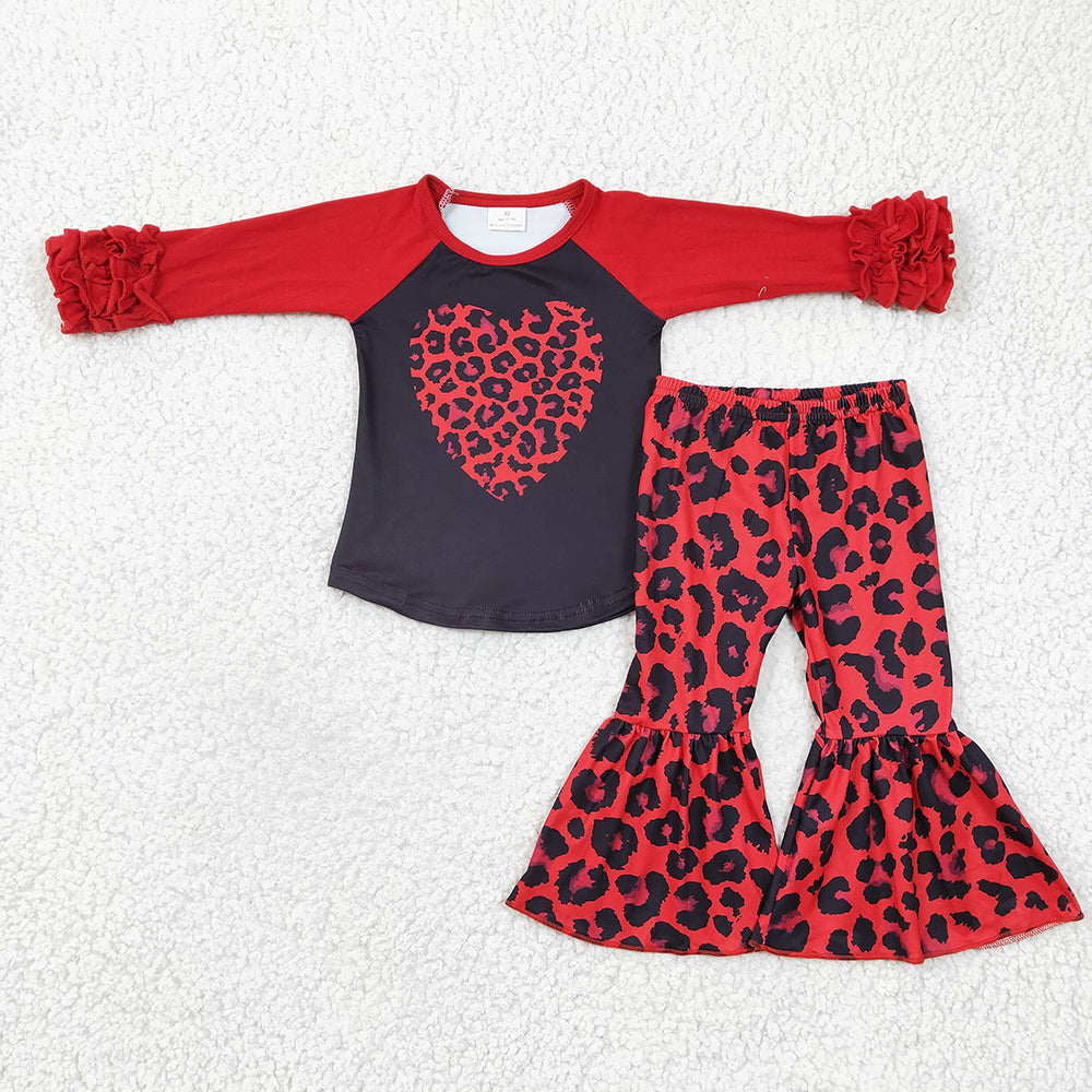 Baby Girls Valentines Heart Leopard Bell Pants sets